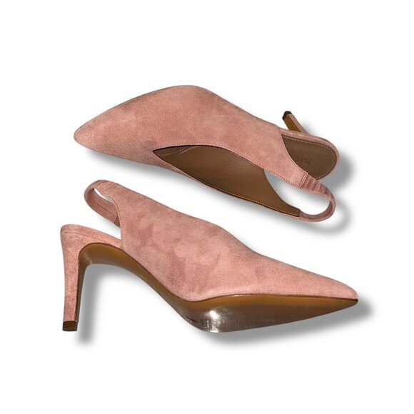 Ba&sh Escarpins Calla Nude Pink Suede Sling Back Pointed Toe Pumps Size EU 38 - Picture 7 of 9